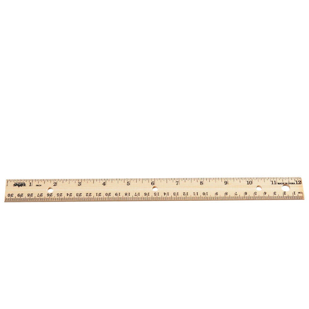 School Smart Wood Ruler, Double Beveled Edge, 12 Inches, 3 Hole Punched, Pack of 12 1565400